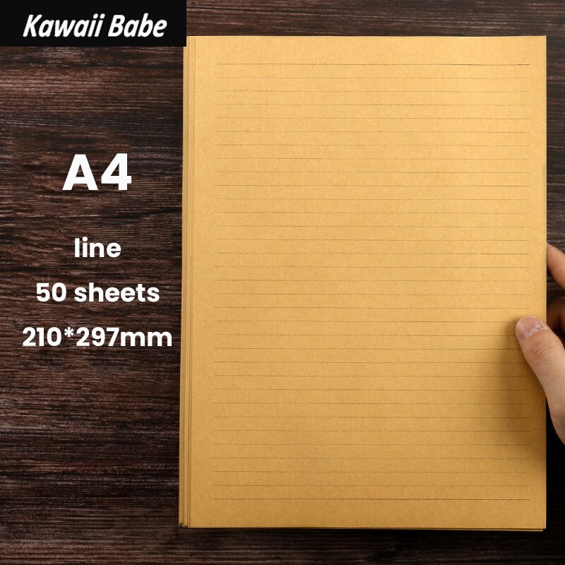 Note 50 Sheets Writing Letter Stationery Romantic A4/B5/A5 Vintage Kraft Paper Craft Paper Painting Packaging Paper: A4 Line