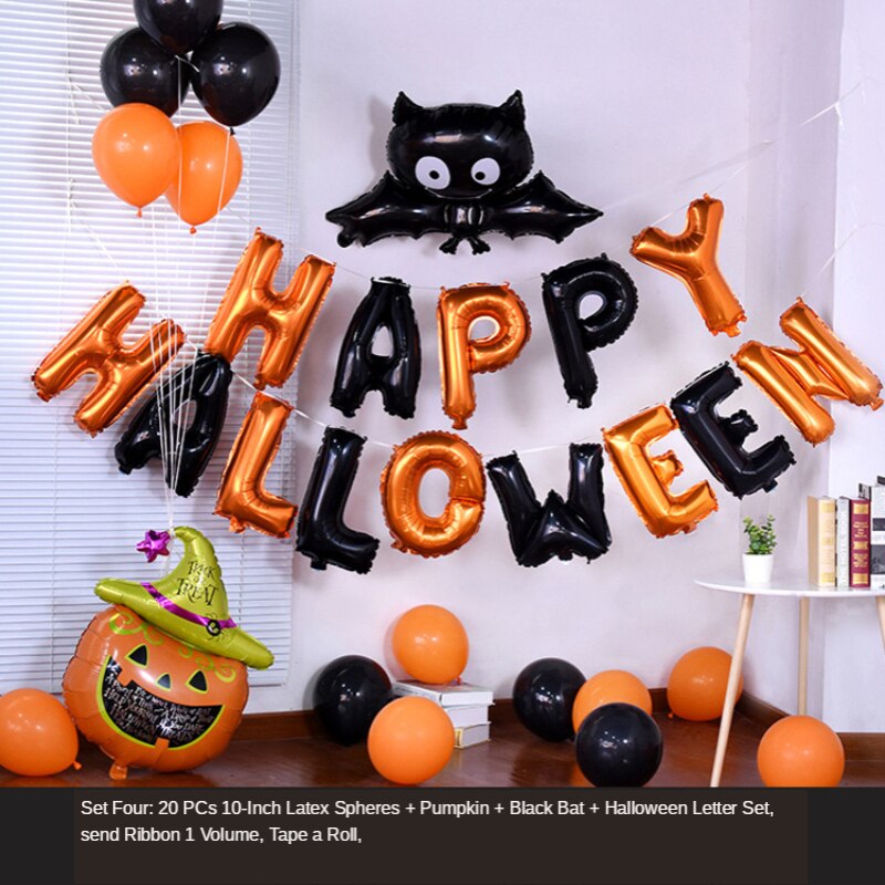 Halloween Brief Ballon Set Pompoen Zwarte Kat Uil Paars Zwart Ballon Set Feestartikelen Partij Decoratie Parti Decor: Set Four