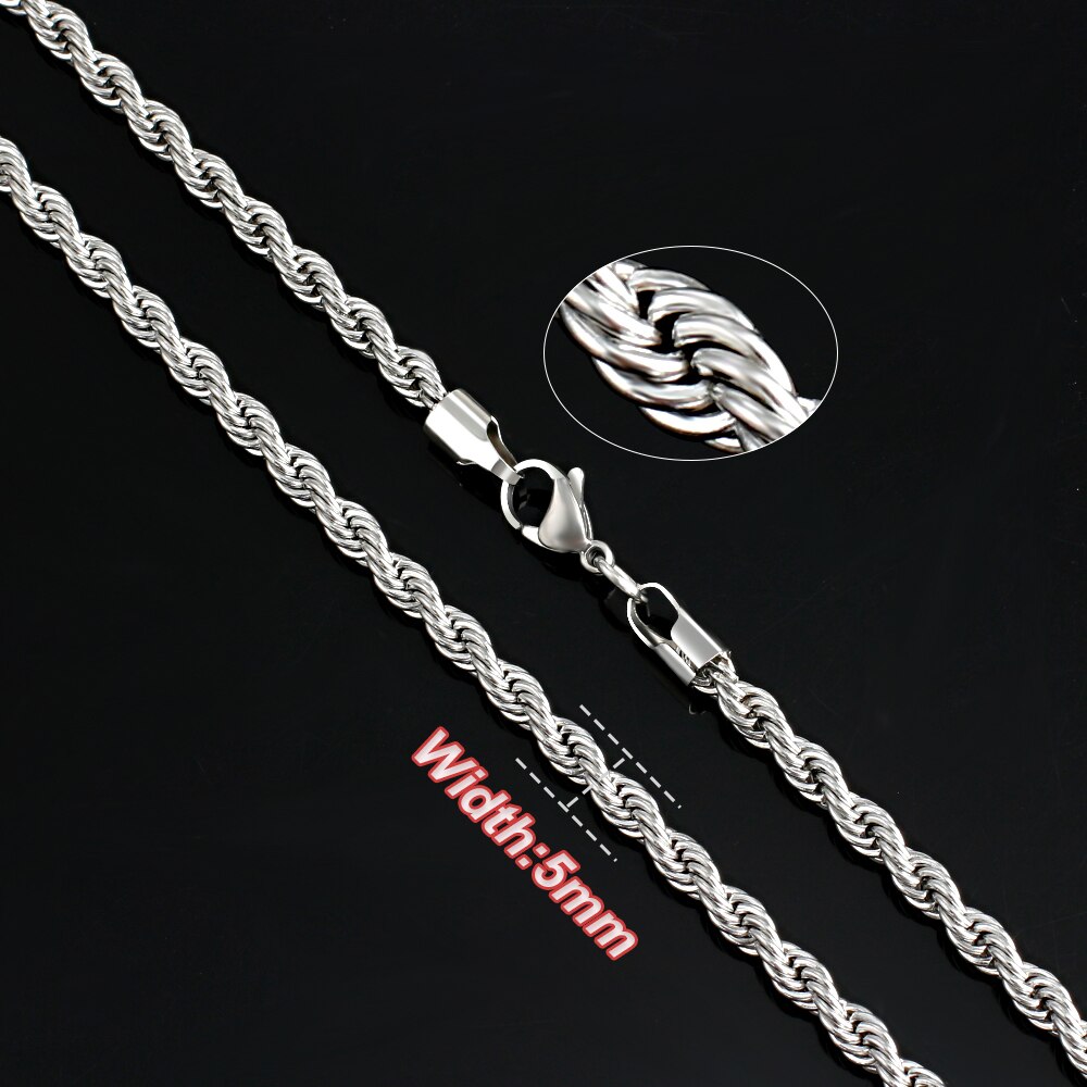 Rope Chain Necklace for Women Men Stainless Steel Twisted Necklace Jewelry 2/3/4/5/6/7 Width: Silver5mm / 60cm
