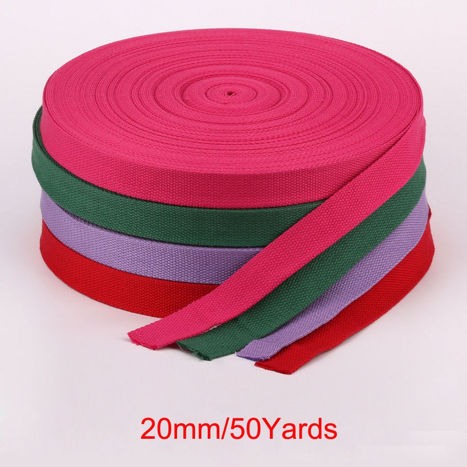 20mm 50 Yards Soft Cotton Canvas Webbing Strap for Backpack 1.2mm-1.5mm Thickness Bias Tape Bag Strap Sewing Ribbon 19 Colors