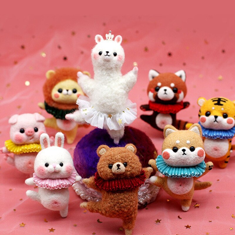 Cute Cartoon Animal DIY Wool Felt Handmade Craft Kit Needle Poked Kitting Unfinished Wool Felting Material