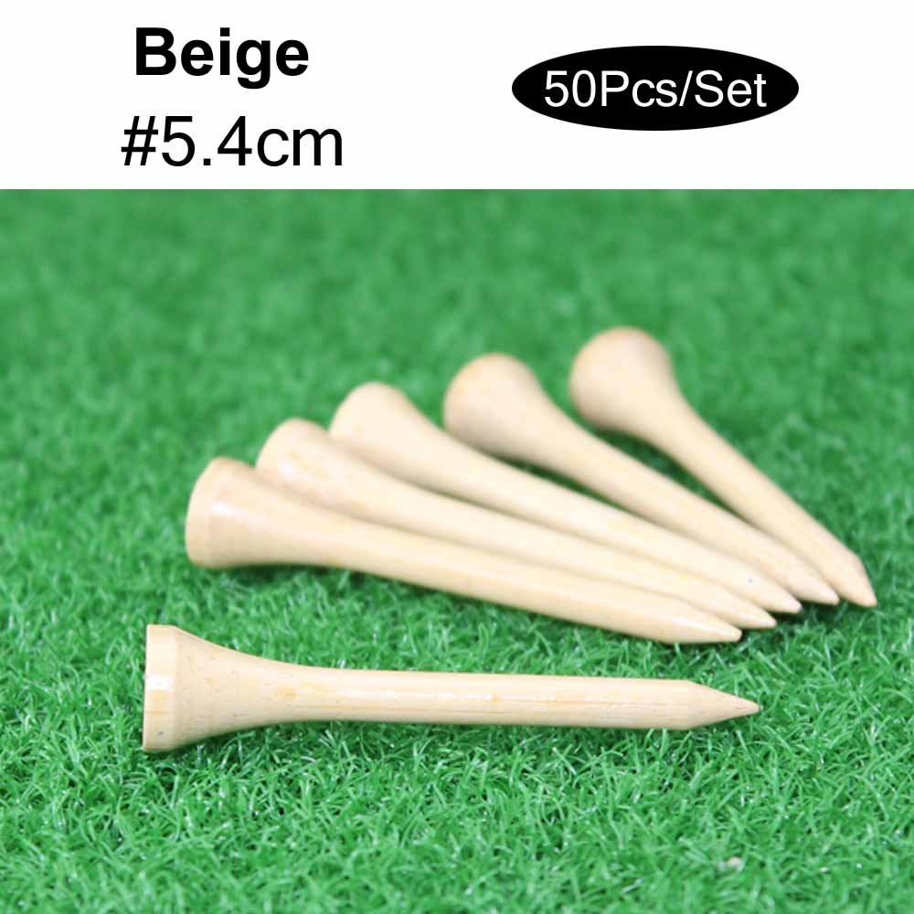 50 stk / sæt træ golf tee tees udskiftning driving range rammer træner klub tilbehør golf tees kugleholder: Beige  - 5.4cm