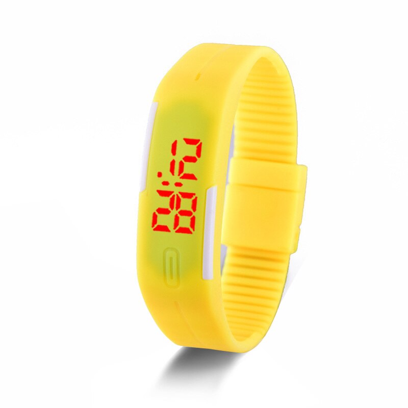 Mode Led Horloges Snoep Kleur Siliconen Rubber Touch Screen Digitale Horloges, Vrouwen Mannen Armband Sport Horloge: yellow
