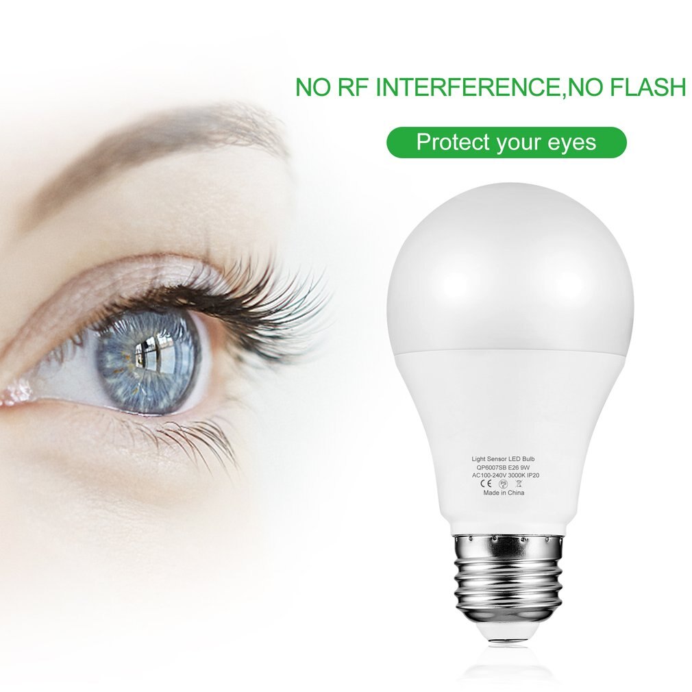 9W E26 Intelligent Light Sensor Led Bulb 3000K With Auto Switch Outdoor/Indoor Lamp Built-In Photosensor Detection