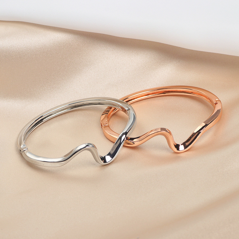 Trendy Classic Cuff Bangles For Women Rose Gold Color Charming Geometric Irregular Ripple Opening Bangle Bracelet