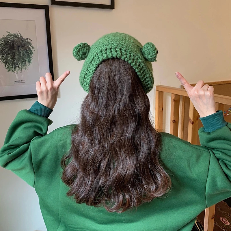 Funny Frog Hat Unisex Women Kids Girls Crochet Knitted Costume Beanie Hats Cap Skullies Party Dress Up
