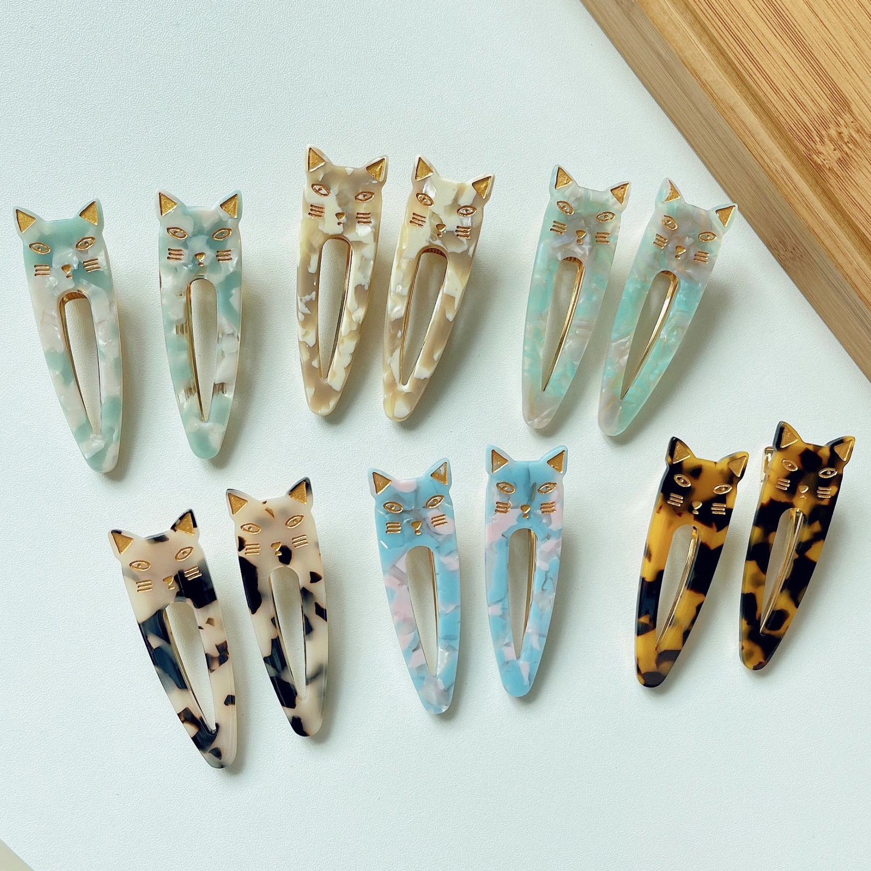 Clip de pico de pato con forma de gato de acetato, 2 piezas, horquillas acrílicas multicolores, accesorios para el cabello