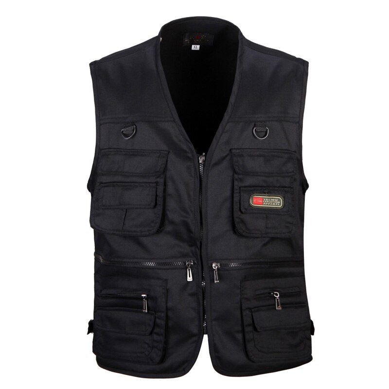 Chaleco de algodón multibolsillo para hombre, novedad de verano, chaqueta sin mangas delgada informal para hombre con muchos bolsillos, chaleco holgado para fotógrafo para hombre: Black Vest / XXL