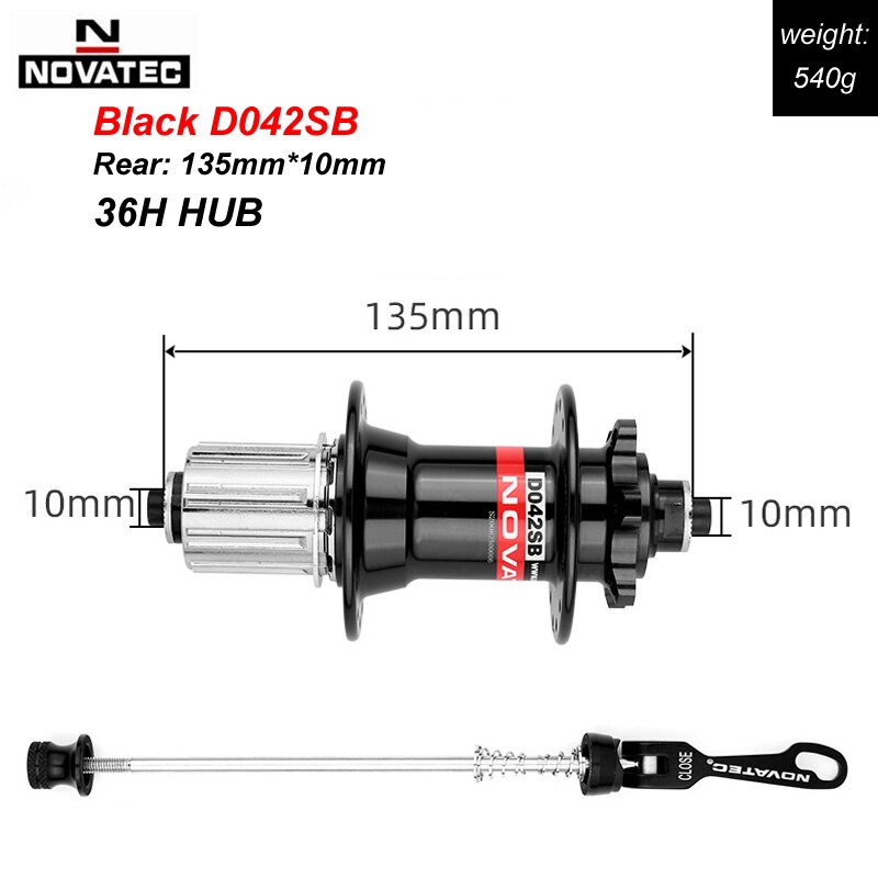 Novatec Mountainbike Hub D041SB D042SB Disc Kaart Brake 28/32/36 Gaten Mtb Road Fiets Hubs Lager Qr 32H 8/9/10/11/12 Speed: 36H Rear Black