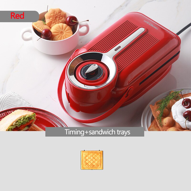 Sandwichera eléctrica de 650W con temporizador, máquina para hacer gofres, tostadora, máquina de desayuno Takoyaki, tortitas, Donuts, Sandwichera de 220V