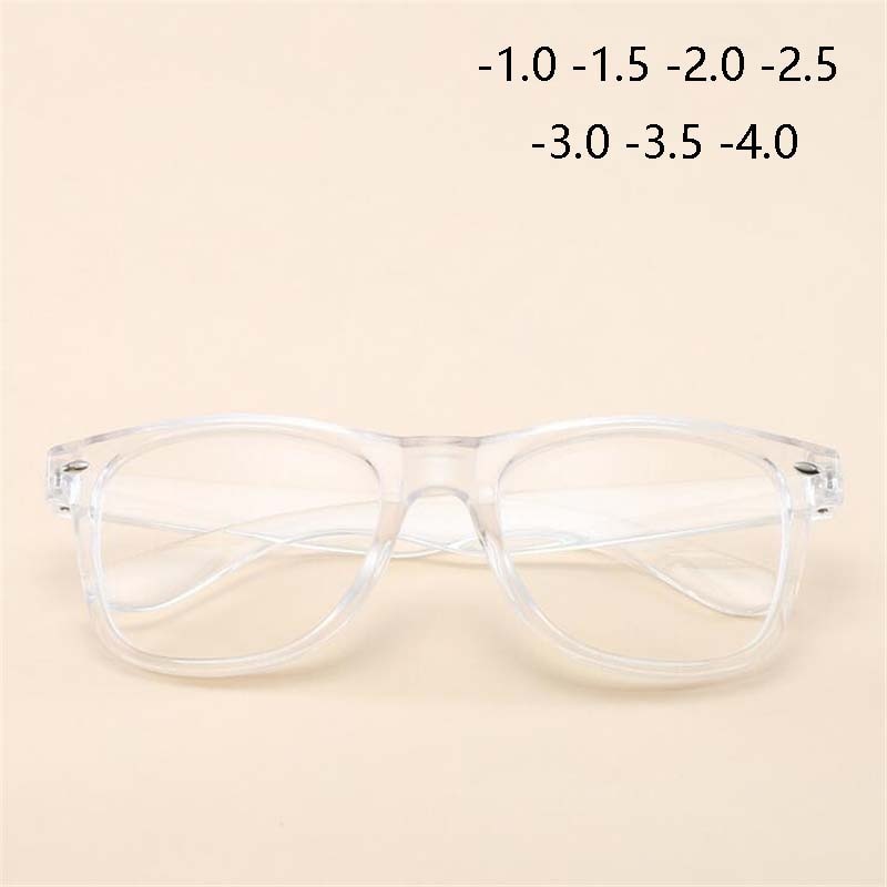 -1 -1.5 -2 -2.5 TO -6.0 Square Finished Nearsighted Glasses Women Men Transparent White Frames Short-sighted Eyeglasses Diopter