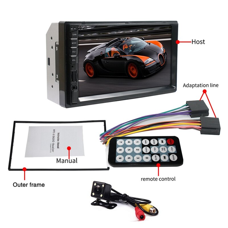 2 din bil multimediaspelare bilradio bluetooth mirrorlink hd press radio  mp5 spelare usb aux o stereo 7082