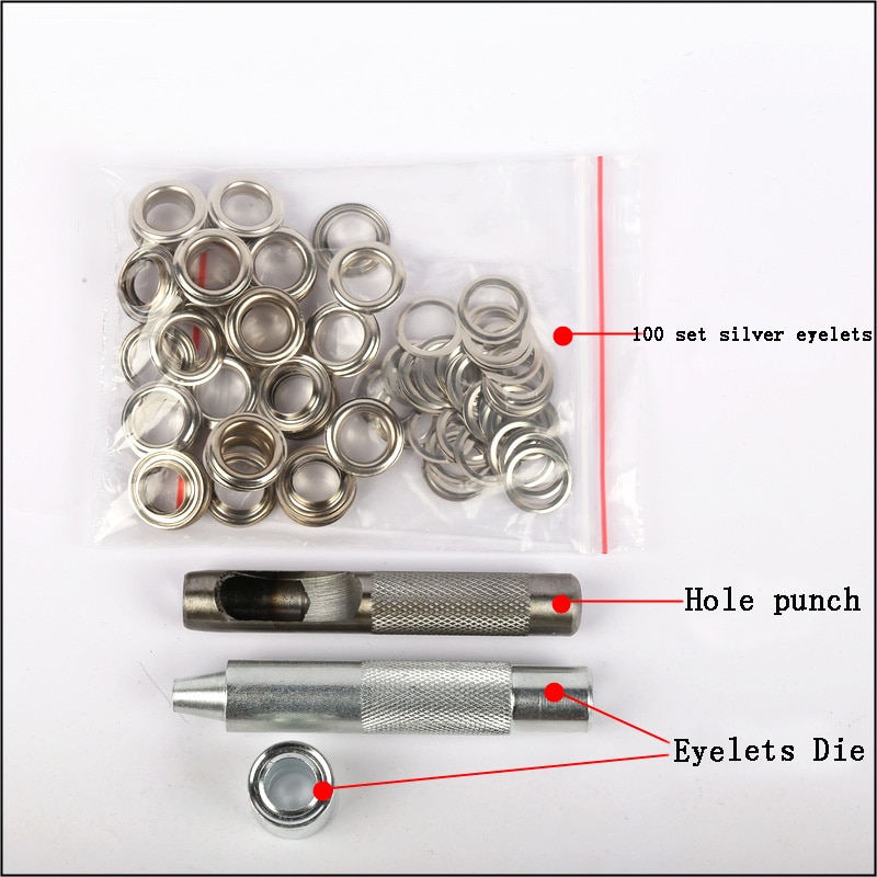 100set 4mm-20mm Metal Silver eyelets and Eyelet Punch Die Tool Set for Leather Craft Clothing Grommet Banner manual accessories