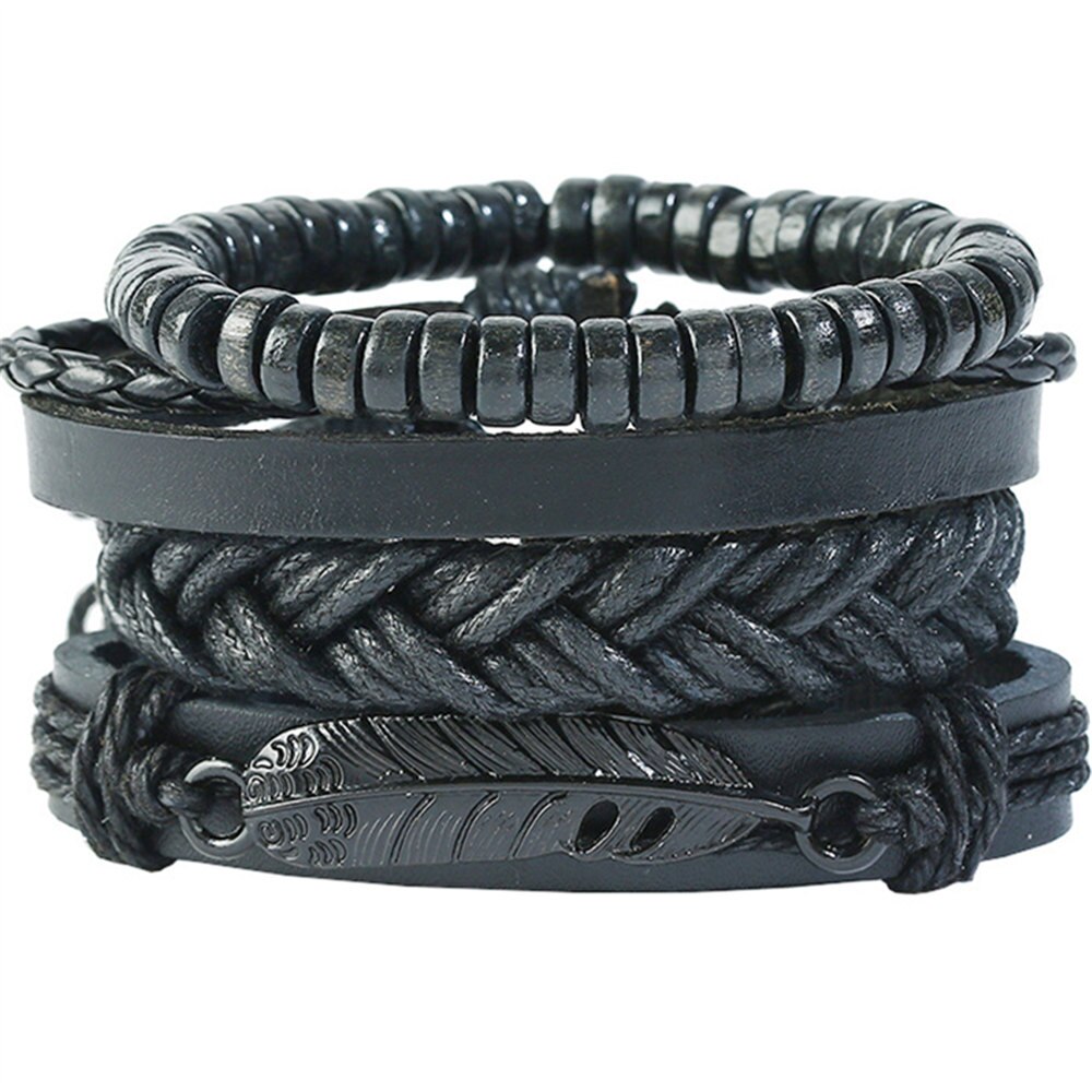 Causul 4pcs/set Handmade Beads Rope Woven Men Multilayer Charm Leather Bracelets For Women Homme Jewelry Accessories