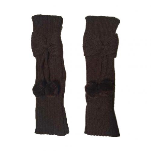 Calentadores de piernas de punto con pompón y lazo para niños y niñas, , calcetines, puños: Coffee
