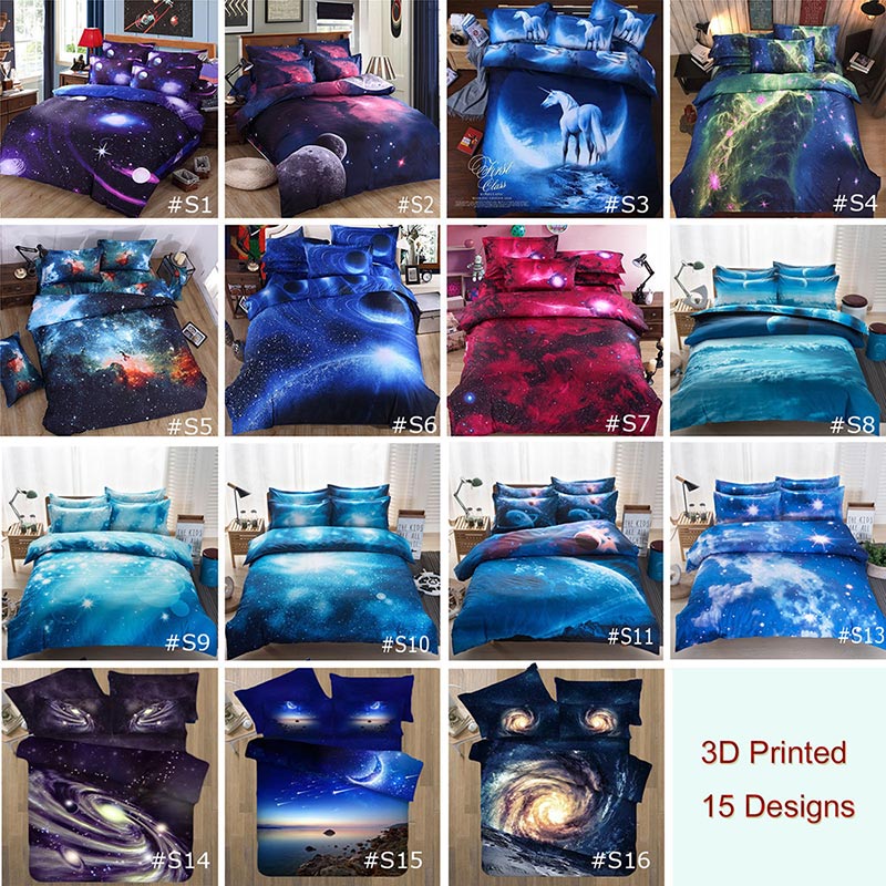 Housse de couette imprimée en 3D, double taille, Queen Size, avec taies d'oreillers, ensemble de literie, univers nocturne, Cosmos Galaxy, 2 pièces/3 pièces