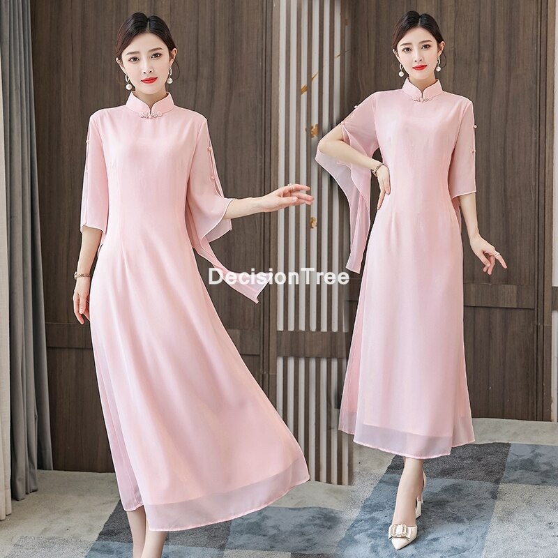 chinese traditional cheongsam women qipao dress satin female party ladies vintage oriental chongsam dress qipao: color2 / XXXL