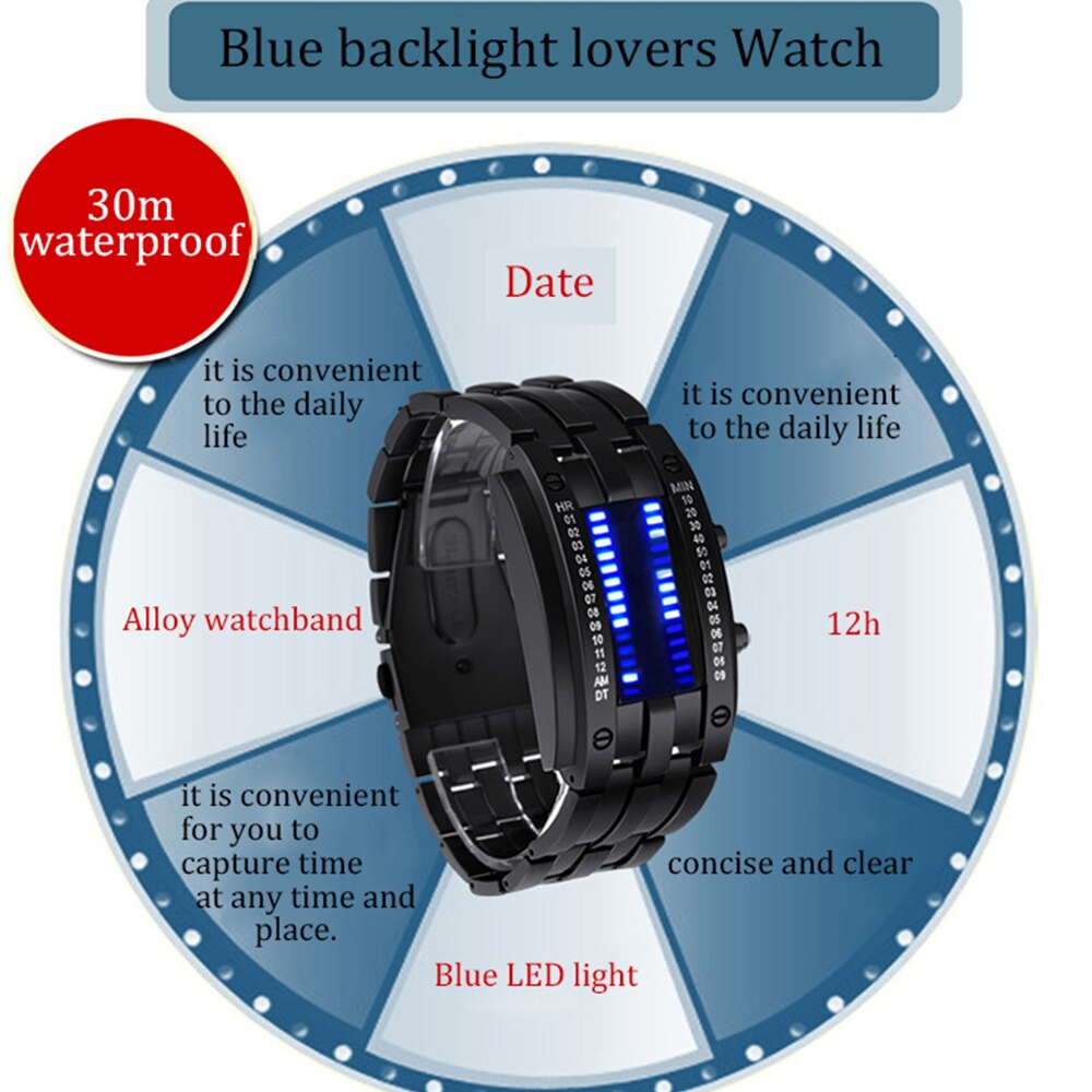 Mode Creatieve Sport Horloge Mannen Roestvrij Stalen Band Led Display Vrouw Horloges 3Bar Waterdichte Digitale Koppels Horloge Reloj