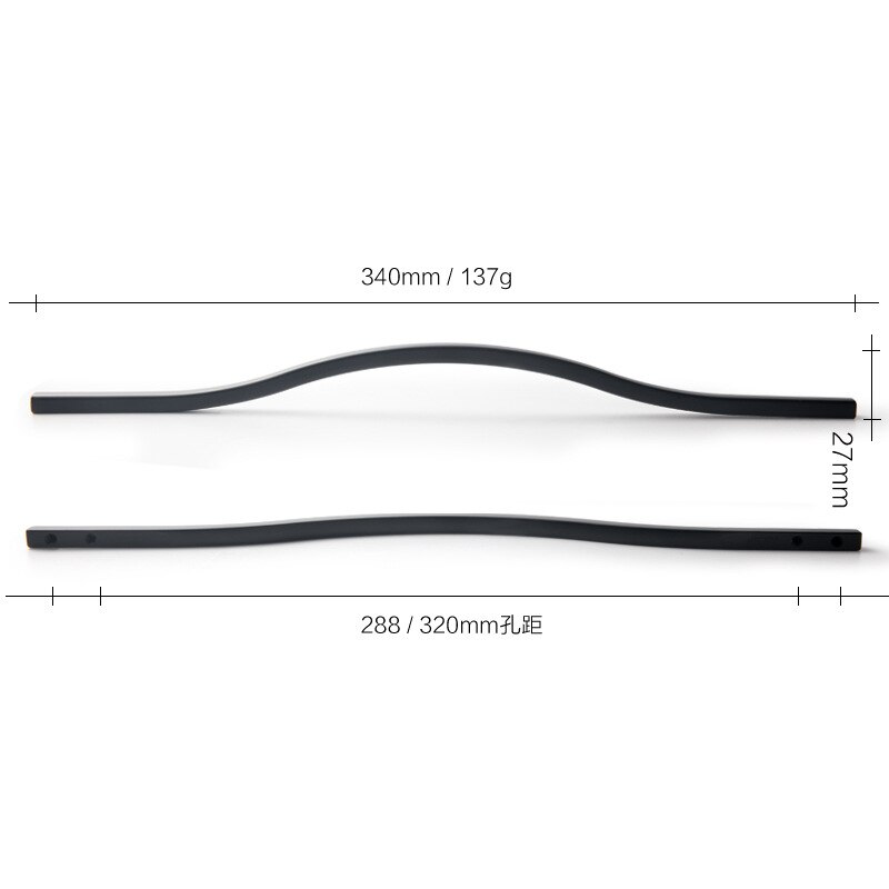Tiradores modernos dorados, negros y grises para cajones, baño, cocina, puerta de armario: 1pc-320mm-black