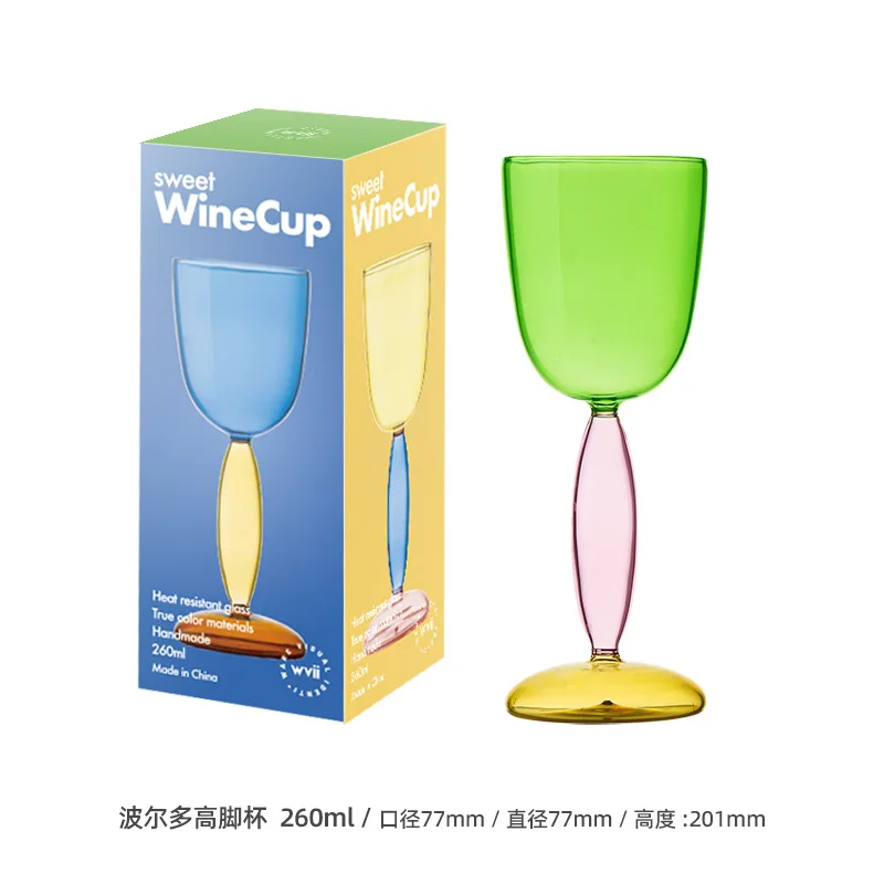 Copa de copa de vino de colores, vasos Bordeaux Borgoña, vasos de cóctel de vidrio de borosilicato, decoración para amantes, 1 ud.: Azul