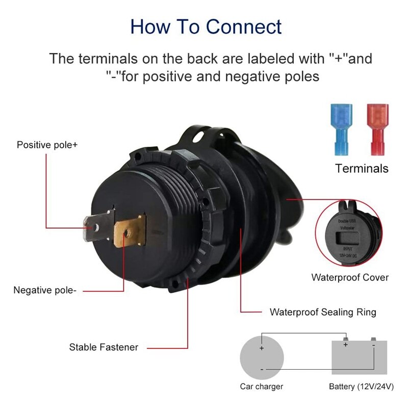 Usb Car Socket Autolader 5V 4.2A Dual Usb Autolader Waterdichte Auto-Sigaret Adapter Met Rode Led digitale Voltmeter