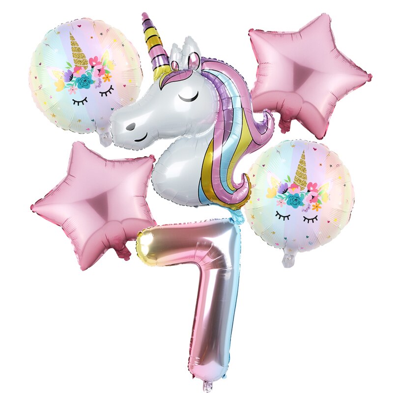 6pcs Rainbow Gradient Unicorn Party Balloon 32 inch Number Birthday Party Decorations Kids Unicorn Party Wedding Balloons Globos: Dark Khaki