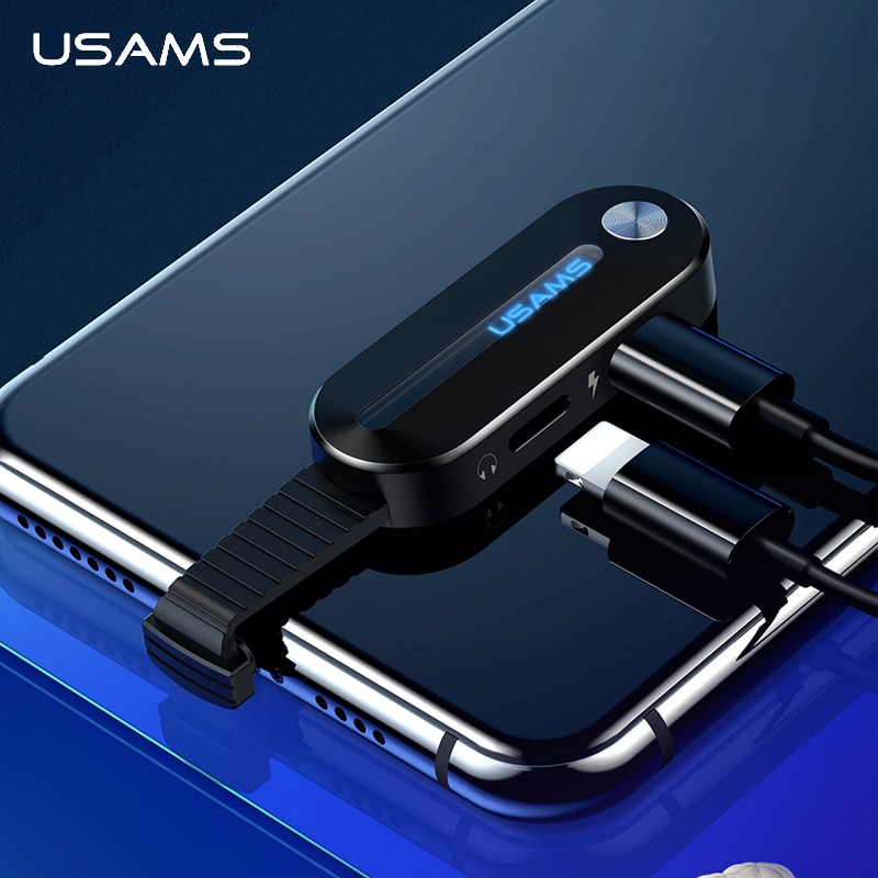 USAMS Dual voor Lightning Adapter 2 in 1 Audio Opladen voor iPhone X XS 7 8 Adapter voor Bliksem + 3.5mm 2A Opladen OTG Adapter