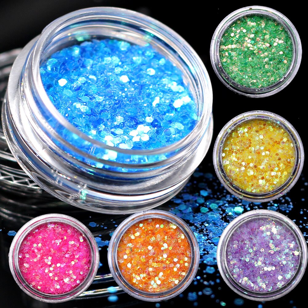 1 pièces AB ongle paillettes paillettes étoile lune coeur ongle Gel rond ongle paillettes holographique Pigment Nail Art décoration m3a505