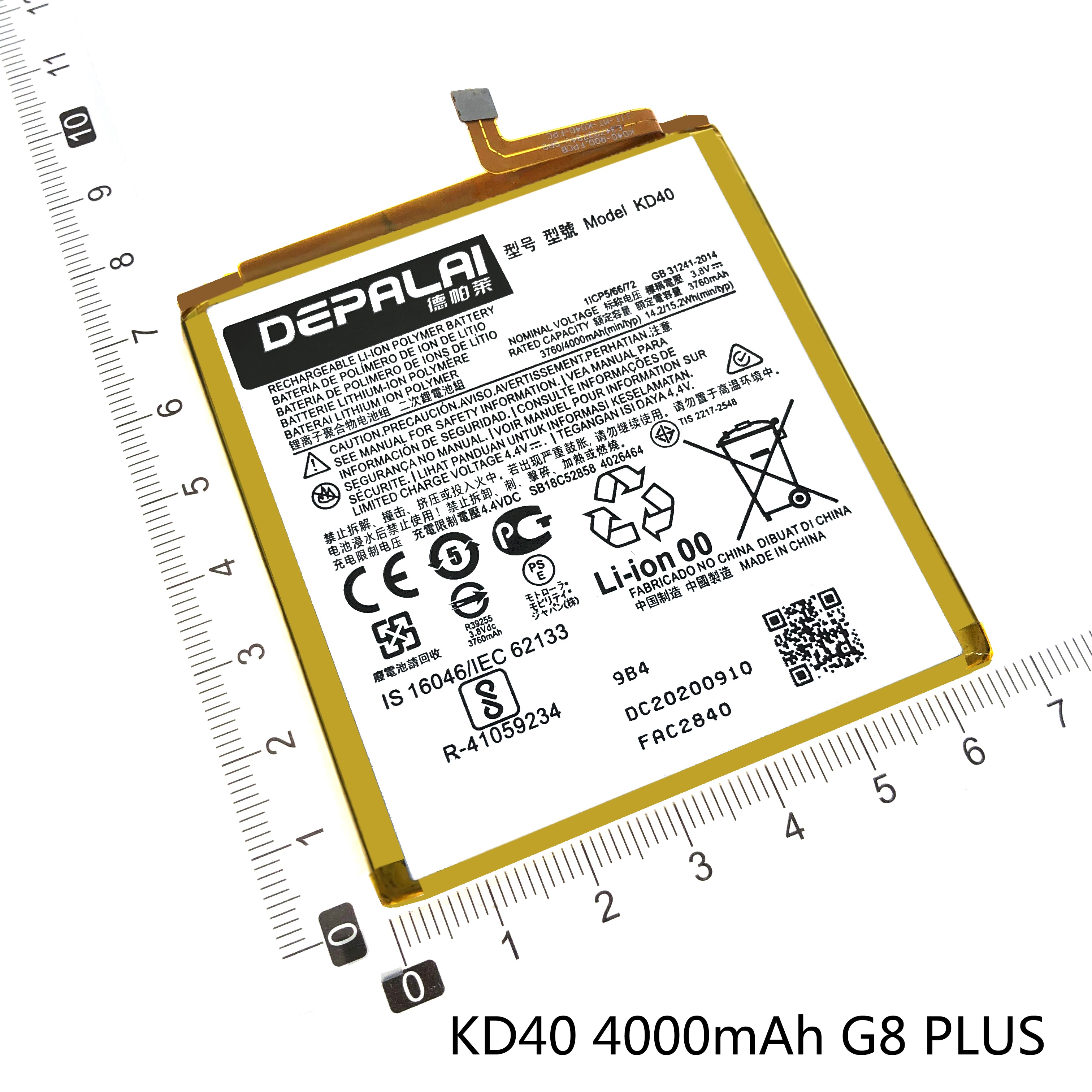 KD40 KG40 KR40 KS40 KZ40 4000mAh para Motorol Moto KD40 G8 además una acción XT2013 visión XT1970 del teléfono móvil de la batería de polímero Li-polímero: KD40