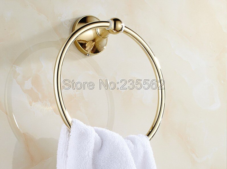 Moderne Gouden Kleur Messing Wandmontage Badkamer Handdoek Ring Houder lba876