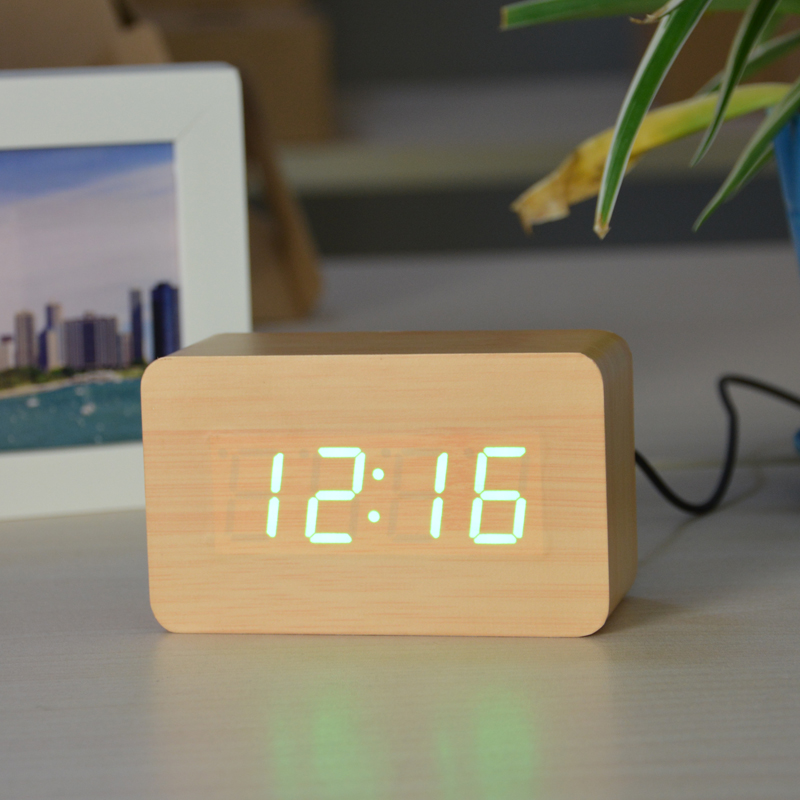 Fibisonic Houten Wekkers Met Thermometer, Geluidsregeling Hout Led Klokken, Digitale Bureau En Tafel Klok