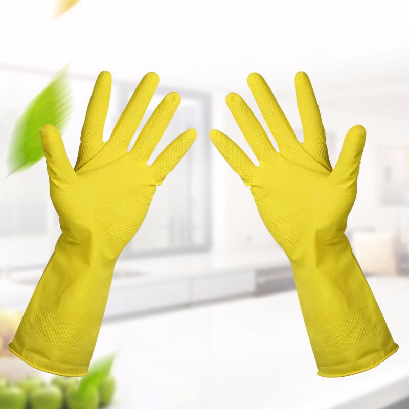 Langærmet vaskeopvaske husholdningsrengøringshandsker køkken vandtætte opvaskhandsker gummibånd handsker krat handske: Gul s