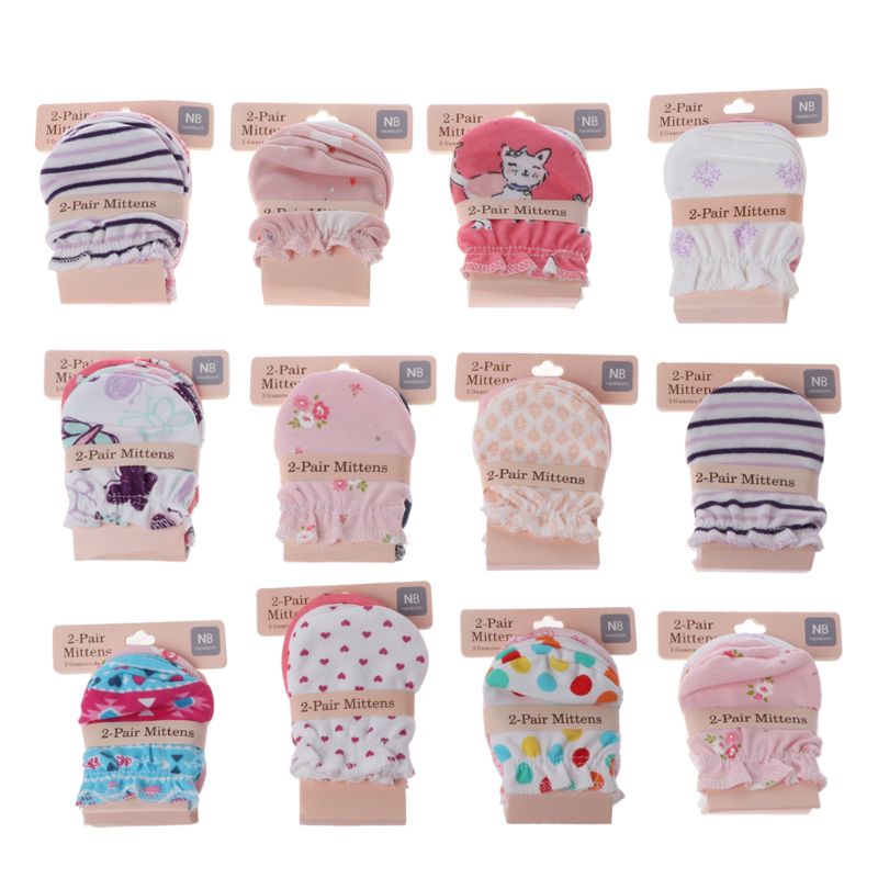 2Pairs di trasporto di Modo Del Bambino Anti Graffi Guanti di Protezione Neonato Viso Cotone Scratch Mittens