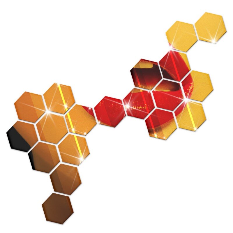 3D Hexagon Acryl Spiegel Zauberstab Aufkleber DIY Kunst Zauberstab Dekor Aufkleber Wohnzimmer Gespiegelt Aufkleber Gold Wohnkultur #26