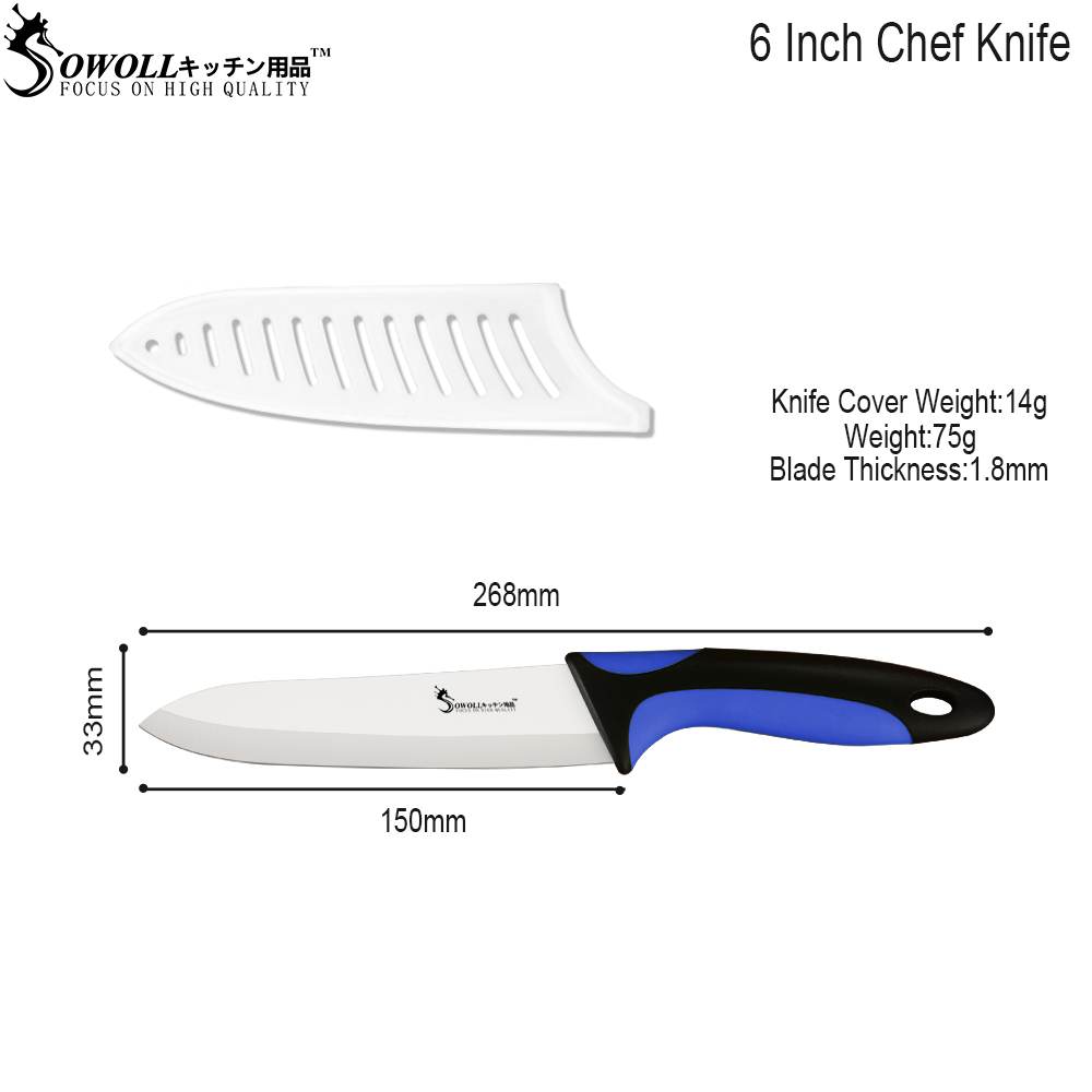 Sowoll keramiske kniver 6 & #39 ;& #39 ; 5 & #39 ;& #39 ; 4 & #39 ;& #39 ; 3 & #39 ;& #39 ; kokk skjæreverktøy skrellekniv frukt grønnsak kjøkkentilbehør 4 stk sett verktøy: 6 blåhvit