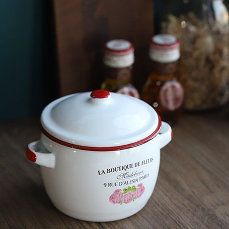 Enamel Stewpot Unbreakable Outdoor Travel Camping Bonfire Party Fishing Picnic Pot Stewpot Enamel Pasta Soup Bowl: E - 1100ml