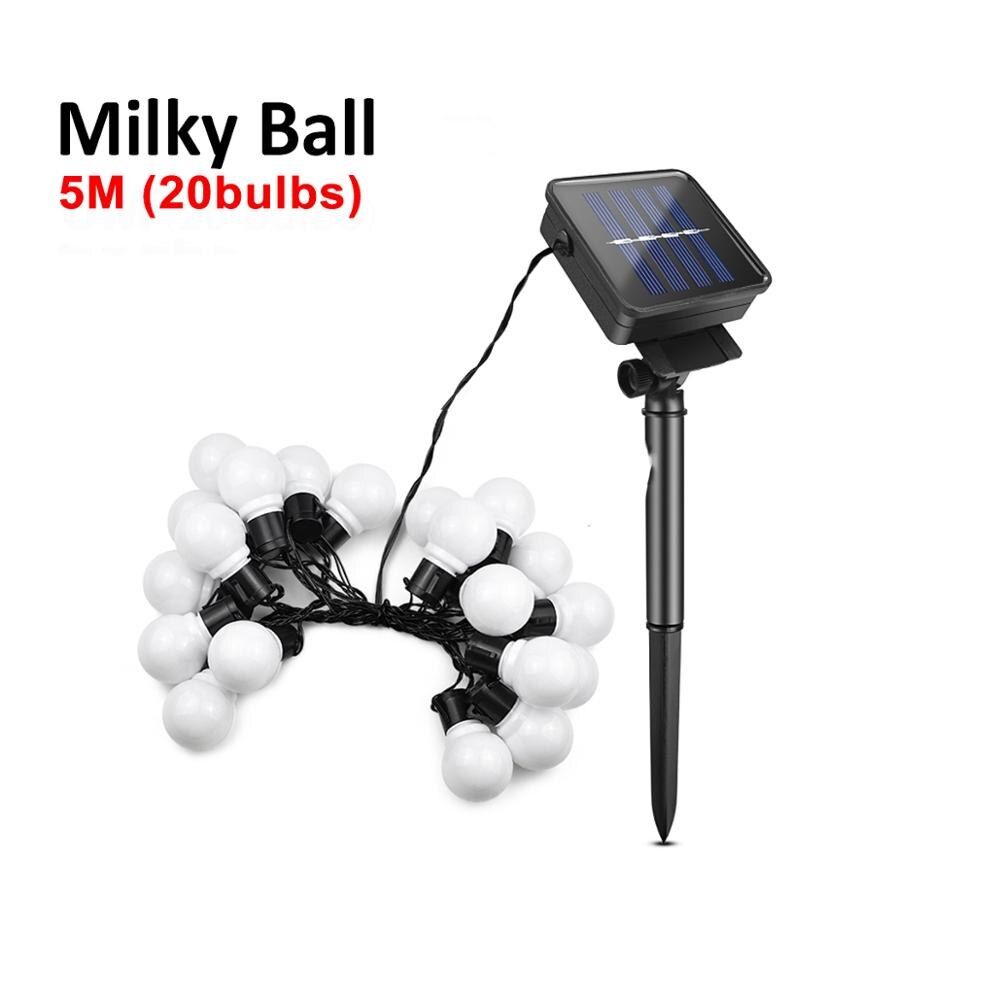Solar Lamp LED Bulb String Lights Outdoor Crystal Ball Clear Globe Girlanda 20m 5m 6m Garden Decoration patio lights: Milky Ball 5M / Warm White