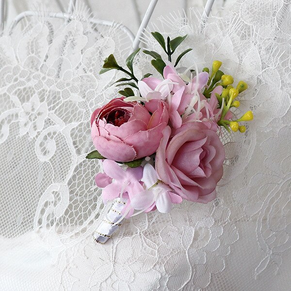 Artificial Bridesmaid Wrist Brooch Bridesmaid Bracelet Handkerchief Wrist Brooch Wedding Handkerchief Bridegroom Brooch Best Man: Corsage style 2