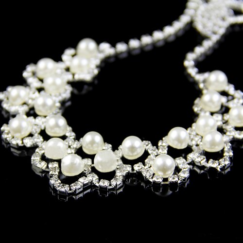 Bridal Wedding Rhinestone Pearl Plated Necklace Earrings Chic Crystal Jewelry set for momen A9CG