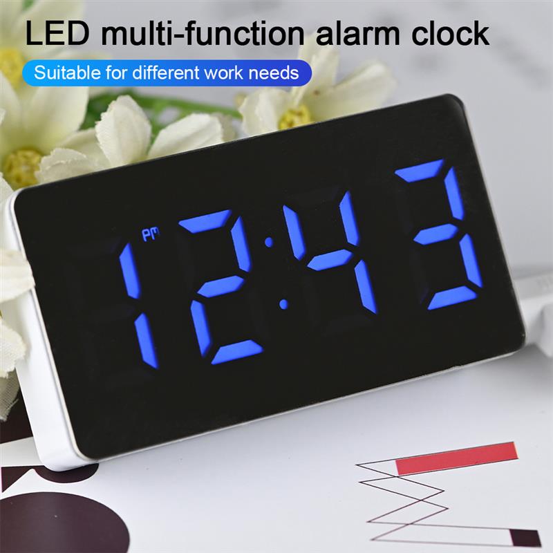 LED Mirror Digital MINI Alarm Clock Snooze Table Clock Wake Up Mute Calendar Dimmable Electronic Desktop Clocks Home Decoration
