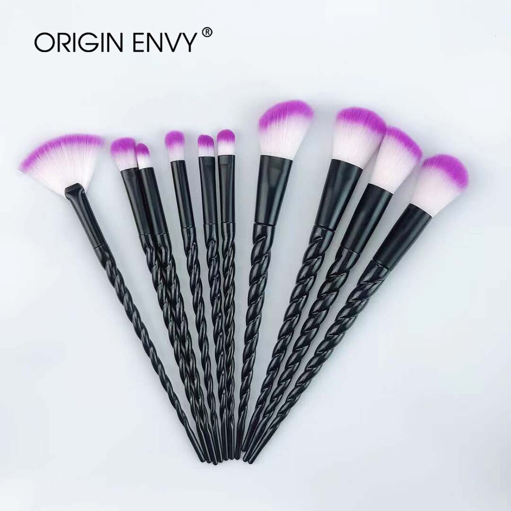 ORIGIN ENVY 10 Uds multifunción unicornio brocha de maquillaje blanco Patrón En Espiral pinceles de maquillaje en forma de cuerno brocha para cejas brocha para sombra de ojos: Black