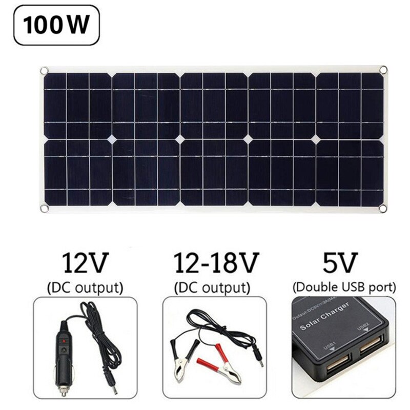 100W Zonnepaneel Kit 12V Battery Charger Controller Voor Caravan &amp; Boot &amp; Dual Usb Zonnepaneel 10A solar Controller