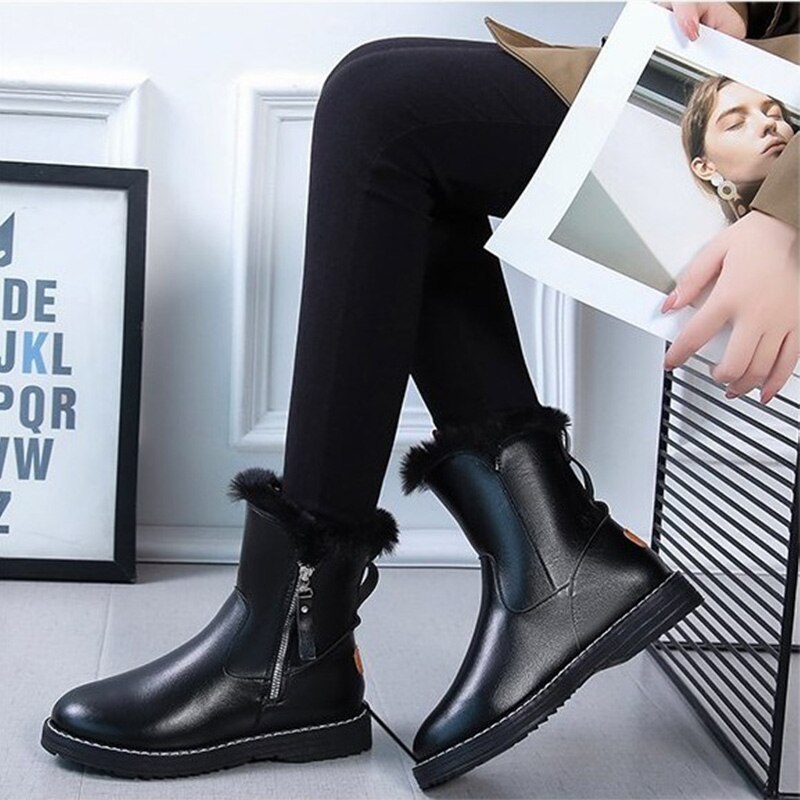 Femmes neige bottes fausse fourrure couture dames chaussures épais fond fermeture éclair Plus velours femme court hiver