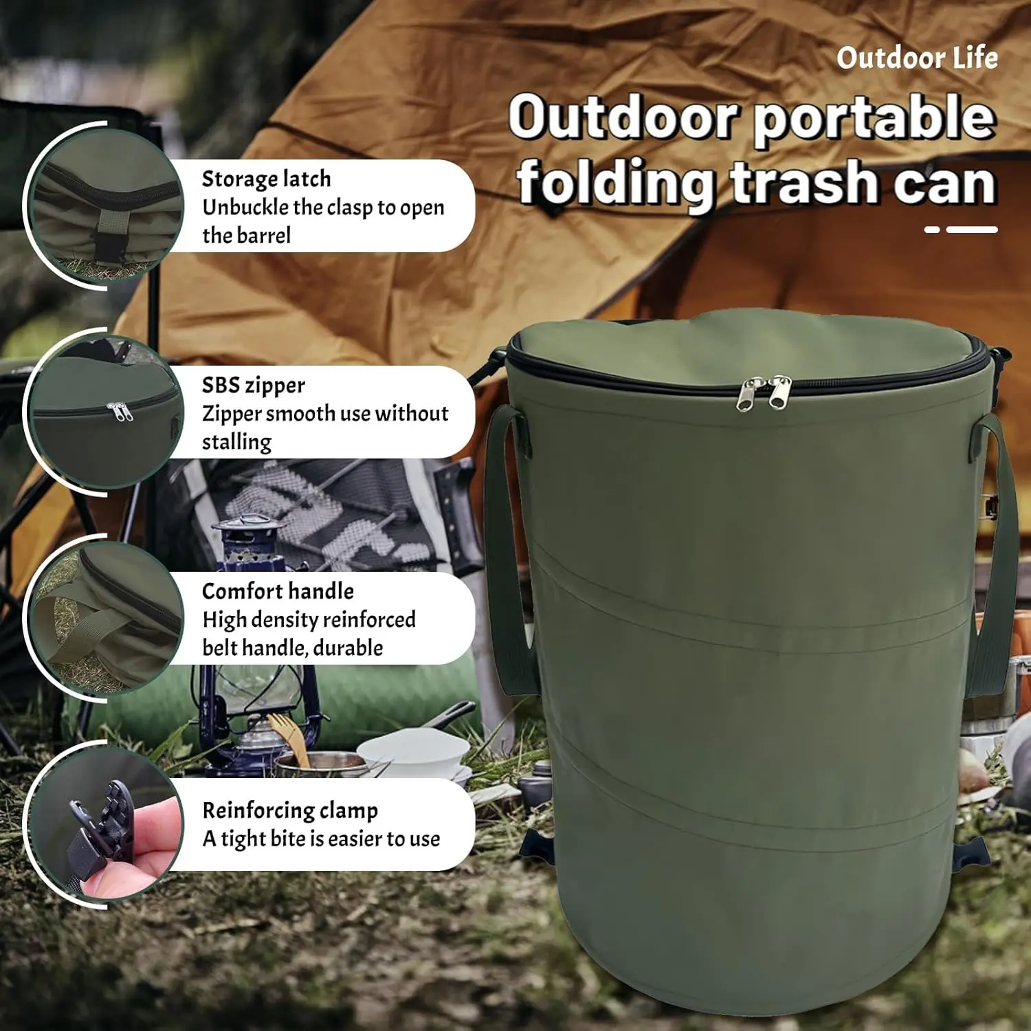 Opvouwbare Camping Prullenbak Pop-up Ronde Opslag Emmer Canvas Recycling Prullenbak Outdoor Vuilnis Tuin Code Vuilniszak met Deksel
