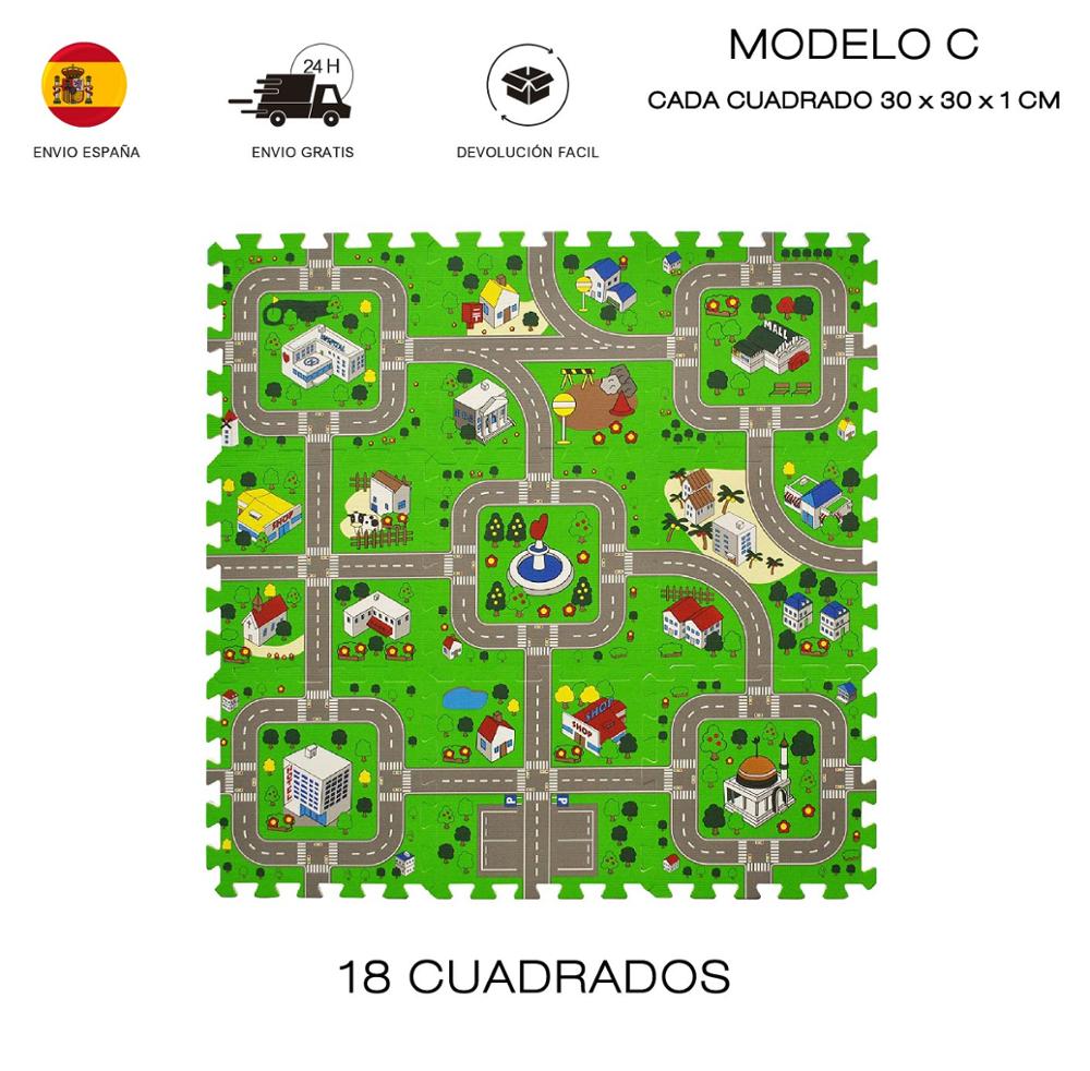 Alfombra Puzzle Goma Espuma EVA Colchoneta Suave Juego Rompecabezas para Niños Lavable Resistente a la Humedad: Modelo C(18 piezas)
