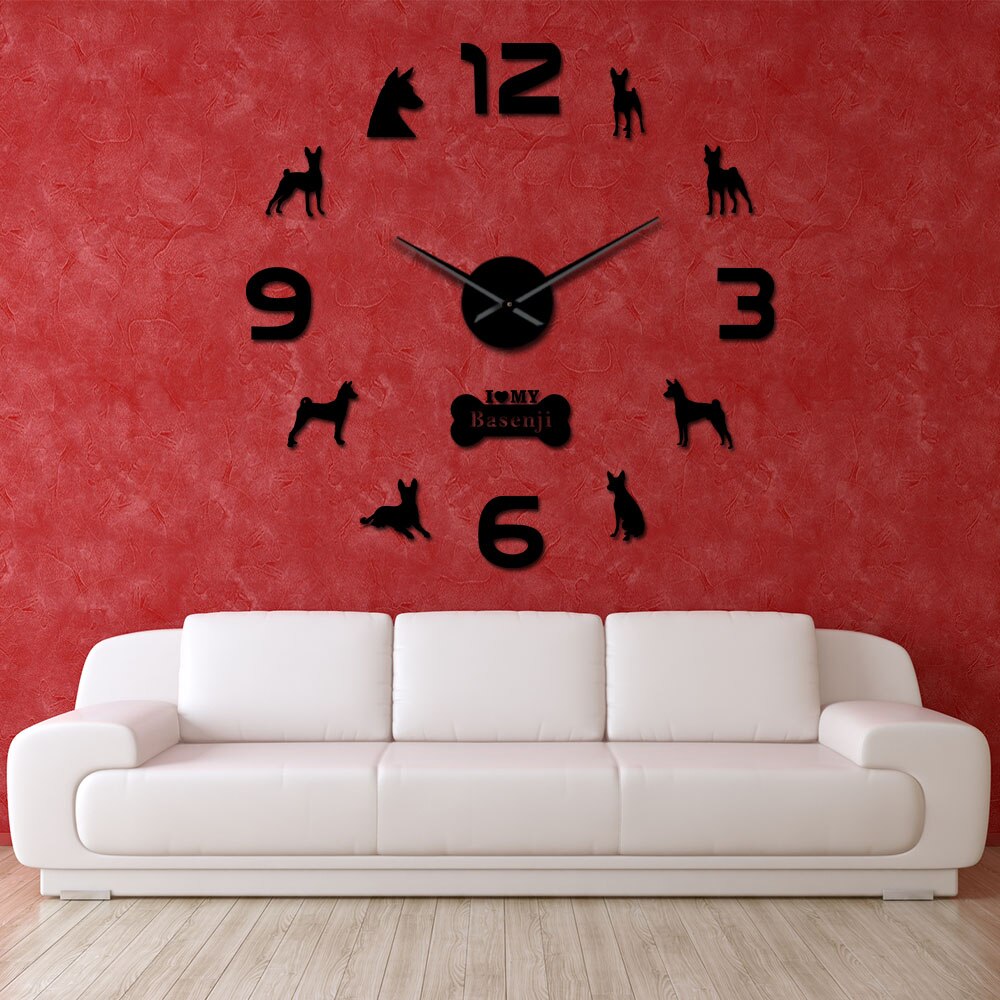 Basenji-Reloj de pared de estilo africano para perros, pegatinas de pared para reloj de sala de estar