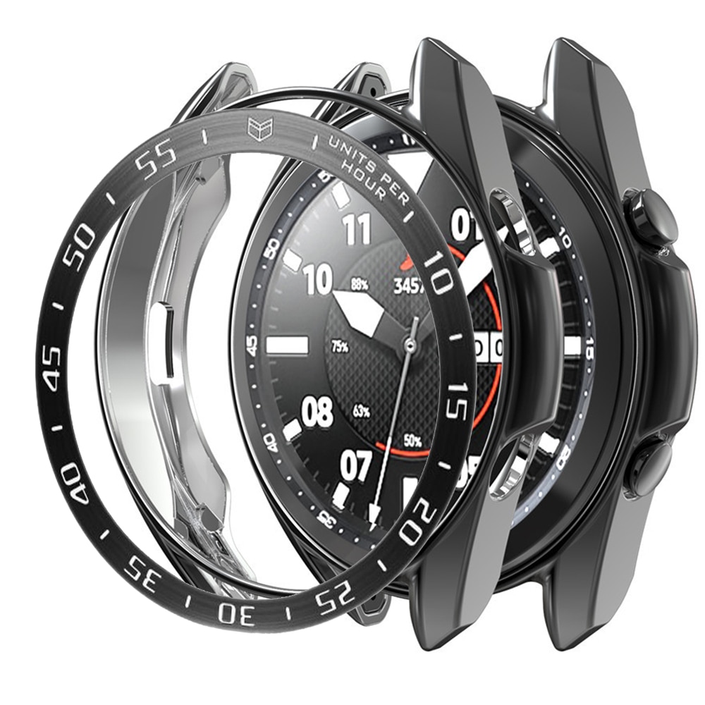 Galaxy watch 3 etui + bezel ring 45mm 41mm til samsung galaxy watch 3 41mm 45mm bezel loop cover og protector cover tilbehør: Sort / Galakse ur 3 41mm