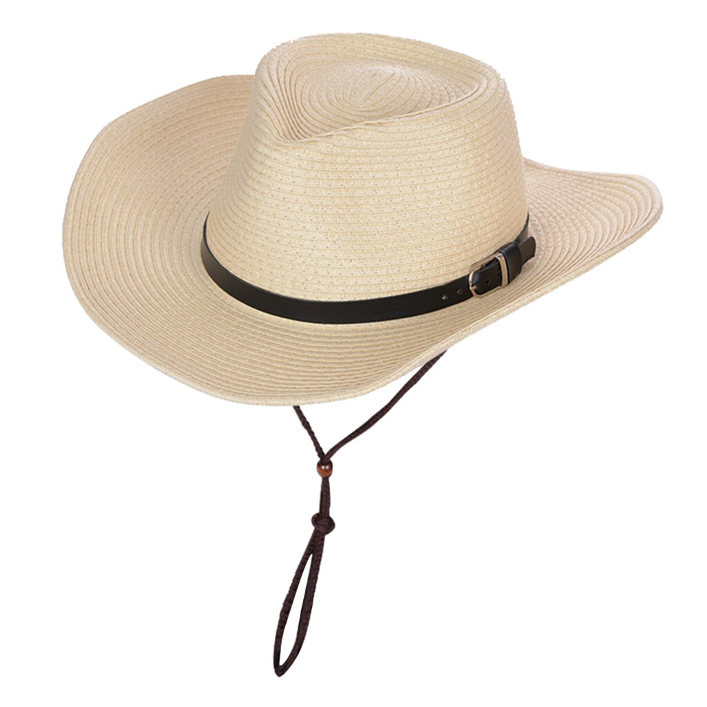 Western Style Cowboy/ Cowgirl Straw Hat Beach Panama Sun Hats Women &amp; Men Braid Straw Hat with Adjustable Chin Strap