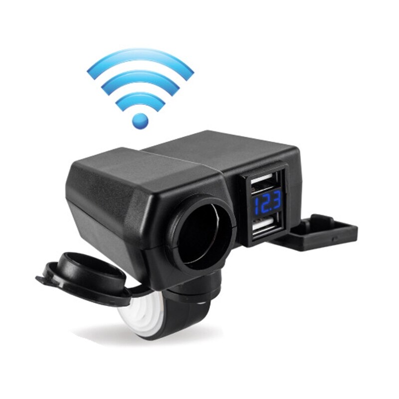 12-24V Motorbike Phone Charger Voltmeter Cigarette Lighter USB Plug: blue