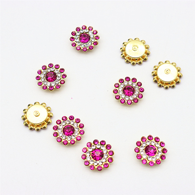 Taladro de flor de sol de 14mm, placa facial redonda cosida a mano, hebilla de taladro hecha a mano, accesorios de cuentas de lazo Diy, diamantes de imitación de doble flor: Blanco sin níquel / L